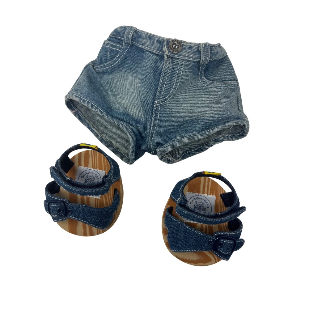 Build-A-Bear Workshop Denim Shorts and Blue Jean Sandals Plush Doll Outfit Set